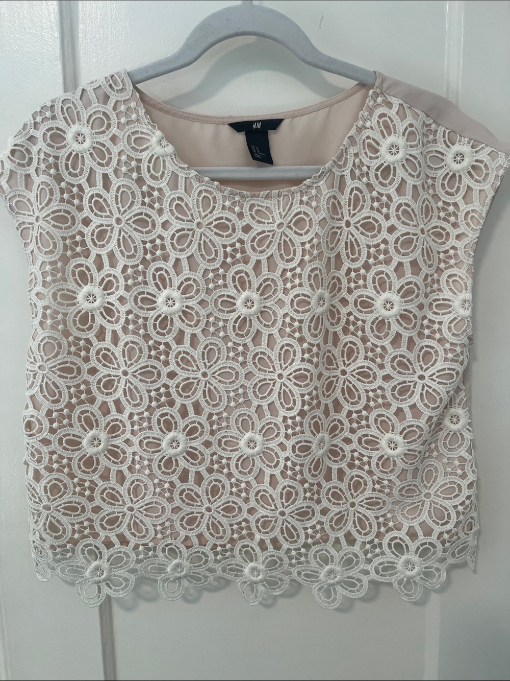 Adorable Cream Lace Floral Top with Pink Lining